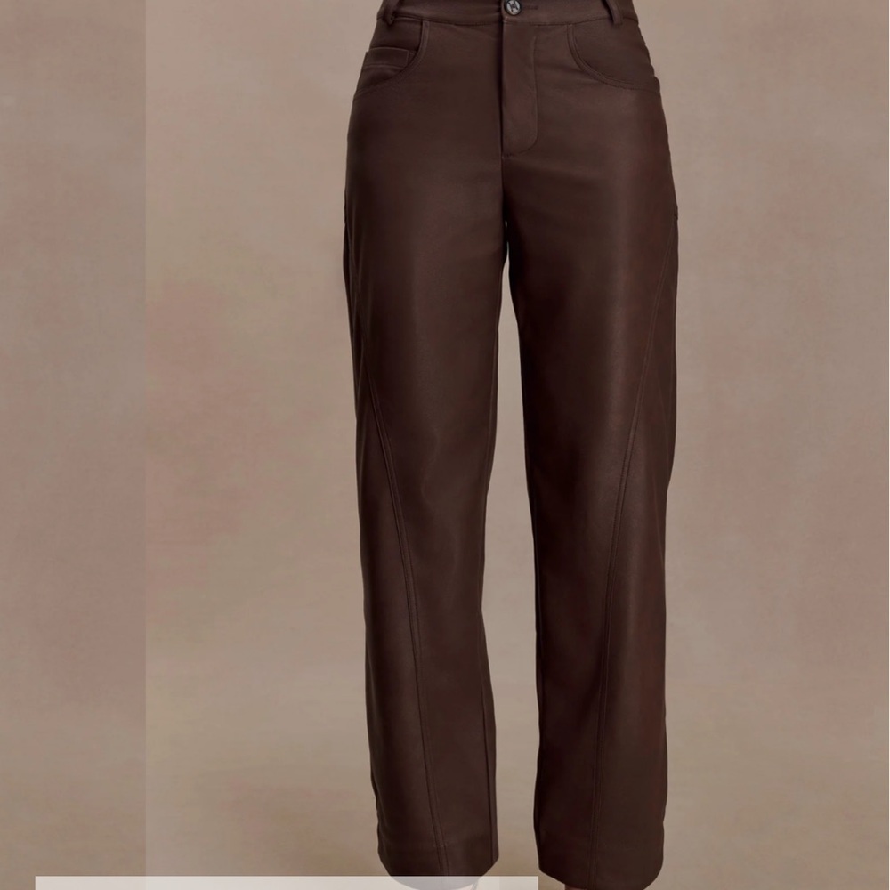 Meshki Chocolate Brown Wide Leg Leather Pants